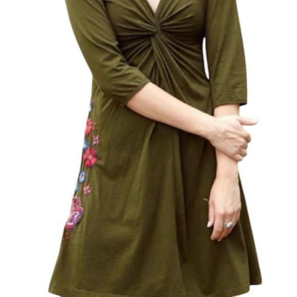 NWT Johnny Was Boho Western Floral Embroidered V-Neck Mini Dress Green Small - Picture 6 of 11